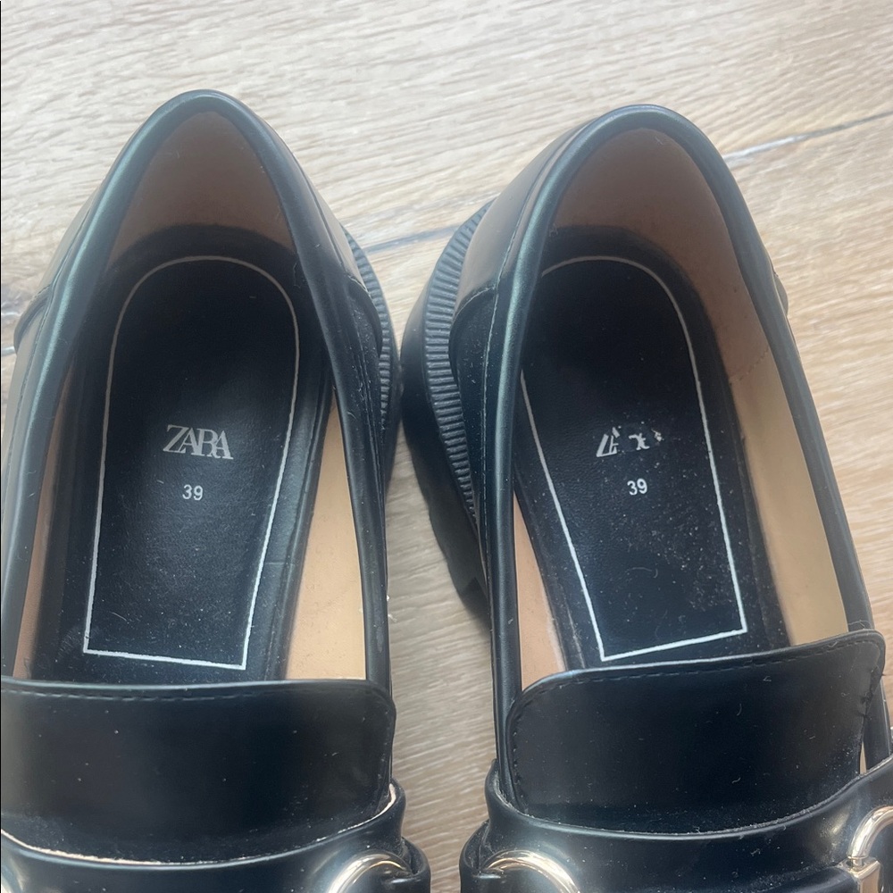 Zara Black Chunky Loafers with Gold Accent - Picture 3 of 6
